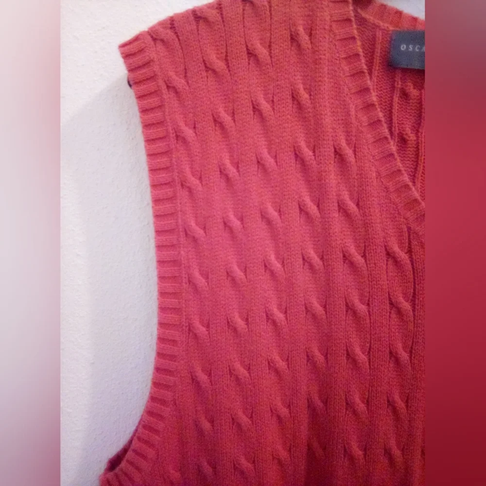 Oscar de la Renta 100% Cotton V-Neck Cable Knit Sweater Size L Old Money